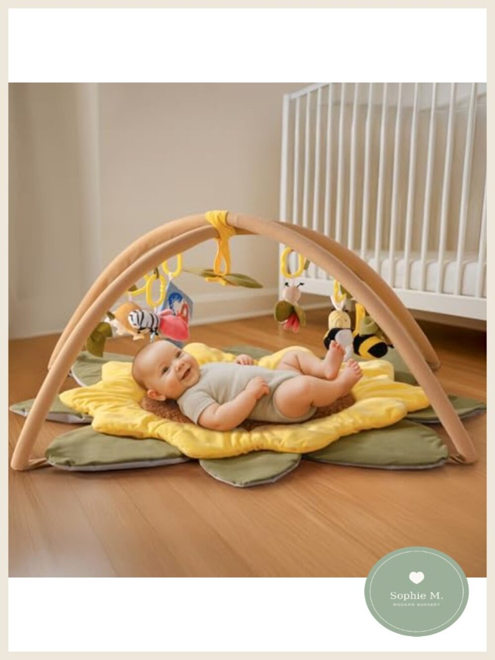 Baby Play Mat Sunflower Tummy Time Mat with 7 Detachable Toys Non-Slip Pad